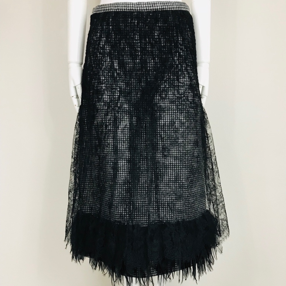 ROCHAS Pied De Poule wool w/ chantilly lace skirt